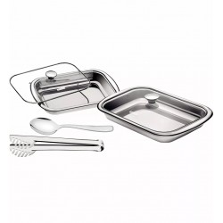 Jogo 4 Peças para Assar e Servir Tramontina Cosmos em Aço Inox Tramontina com Tampa de Vidro